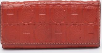 Carolina Herrera Rust Orange Monogram Leather Flap Continental Wallet