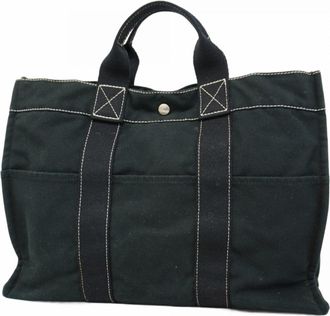 Herm&egrave;s Black Canvas Tote Bag (Pre-Owned)