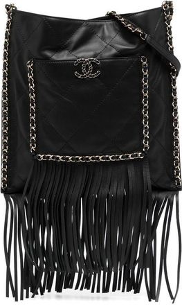 Chanel diamond-quilted CC fringed shoulder bag - women - stainless steel/Lambskin - One Size - Black