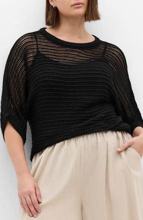 City Chic Resort Sheer Open Knit Top in Black at Nordstrom, Size Xxxs