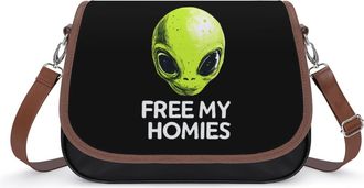 Generic Printed Free My Homies Leather Crossbody Bags for Women Messenger Handbag Purse Shoulder Bag