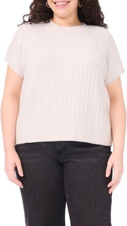 Vince Camuto Metallic Short Sleeve Crewneck Sweater in Ivory Silver at Nordstrom Rack, Size 3X