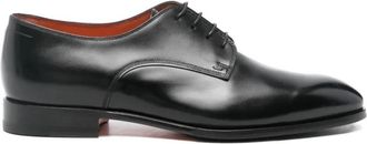 Santoni Leren derby schoenen - Heren - Nette schoenen - Zwart - 45 EU - Leer - Schoenen