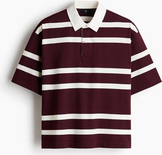 H&M Rugbyshirt aus Baumwolle in Loose Fit - Weinrot/Gestreift