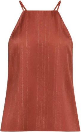 Forte_Forte Rood Satijnen Haltertop met Glitterstrepen - Dames - Tops zonder mouwen - Bruin - S - Satijn - Tops