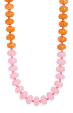 Nordstrom 12mm Beaded Necklace in Orange Multi- Gold at Nordstrom
