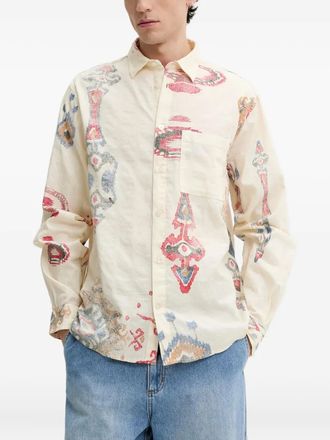 Desigual Overhemd met abstracte print en zak - Wit