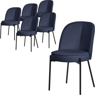 ML Design Ml-design Juego 6x Sillas De Comedor Azul Oscuro De Poli&eacute;ster Tapizado Con Patas De Metal Asiento Acolchado Con Respaldo Semi-redondo Dise&ntilde;o Atemporal