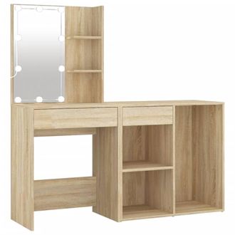 Berkfield Home LED Dressing Table with Cabinet Sonoma Oak Engineered Wood in Brown