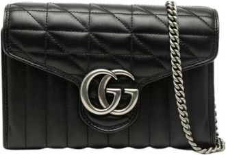 Gucci Pre-owned Cross Body Bags, female, Black, Size: ONE SIZE Pre-owned GG Marmont Leather Chain Wallet