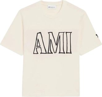 Ami Logo Art T-shirt - Heren - T-shirts - Beige - M - Katoen - Tops