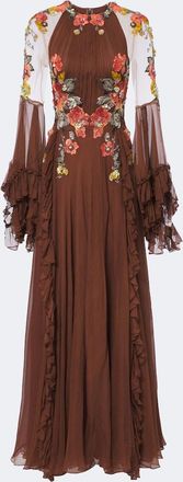 Costarellos Embroidered floral-appliqu&eacute; silk gown