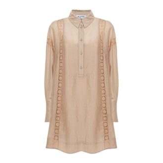 Blugirl Shirt Dresses, female, Beige, Size: 2XS Abito corto in Lyocell con profili in pizzo