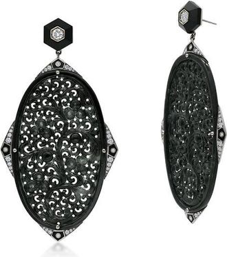 Fred Leighton Carved Black Jade & Diamond Pendant Drop Earrings in White Gold at Nordstrom