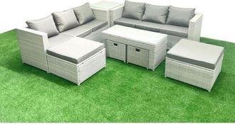 Fimous Outdoor Rattan Garden Furniture Set with Grey Cushions Luxury 10 Seater with Coffee Table and Side Table For Conservatory,Patio - Fimous