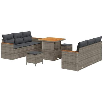 vidaXL Vidaxl - Conjunto De Sof&aacute; De Jard&iacute;n Con Coj&iacute;n 9 Pcs Gris Polirat&aacute;n
