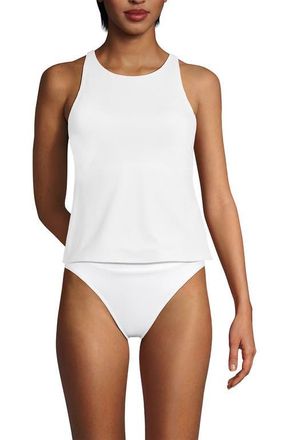 Lands End Tugless High Neck Strappy Back Tankini Swimsuit Top in White at Nordstrom, Size 12