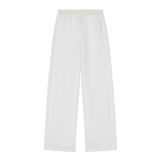Emporio Armani Sweatpants, female, White, Size: L Double Jersey Trousers with Milano Stitch