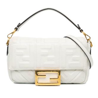 Fendi Pre-owned Womens Mini Baguette Ff Embossed - White Leather - One Size