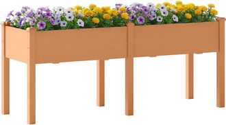 OUTSUNNY Huerto Urbano Elevado De Madera, Mesa De Cultivo Con 6 Orificios De Drenaje Para Cultivo, Plantas, Flores Y Verduras, 184x59x76,5 Cm, Marr&oacute;n