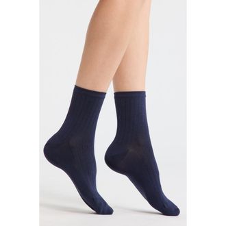 Nordstrom Wide Rib Ankle Socks in Navy Peacoat at Nordstrom, Size 9