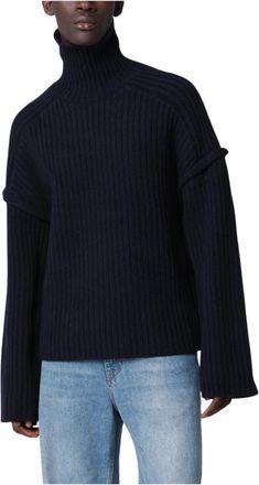 S&eacute;fr Trui met verlaagde schouders - Heren - Coltruien - Blauw - M - Wol - Truien & Vesten