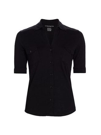 Majestic Filatures Soft Touch Elbow Sleeve Pocket Shirt in Noir at Nordstrom, Size 5