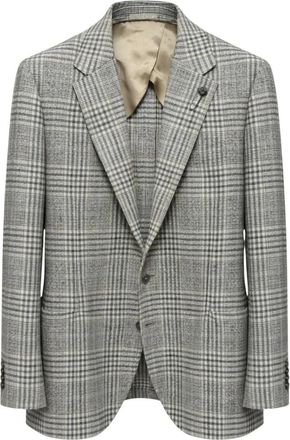 Lardini Geruite blazer met twee knopen - Heren - Pakken - Grijs - Maat: 3XL Wol