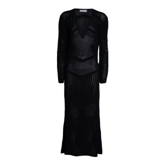 Akep Knitted Dresses, female, Black, Size: M Abito Lungo in Punto Pizzo