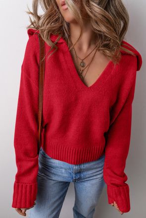 Azura Exchange Womens Vneck Long Sleeve Sweater - Red - Size X-Large