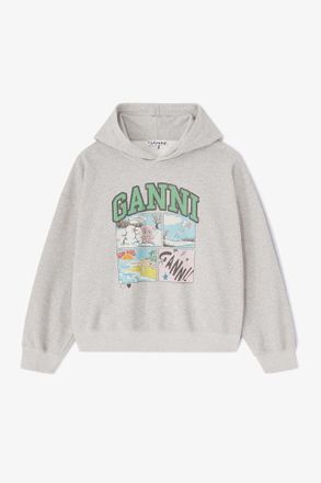 Ganni Grey Bear Comic Hoodie - Size XXS Organic Cotton