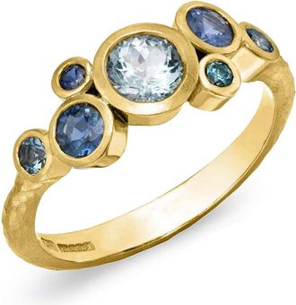 Dower & Hall 18k Sapphire & Aquamarine Cascade Cluster Ring