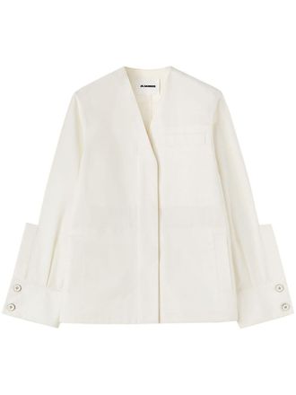 Jil Sander V-neck cotton-blend jacket - women - Cotton/Silk - 36 - White