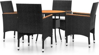 vidaXL Set Bistrot da Giardino 5 pz Polyrattan e Legno Massello Nero - Vidaxl