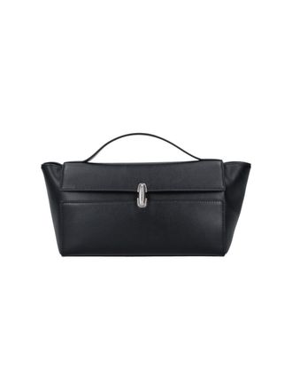 Savette Black Leather Symmetry Trapeze Clutch