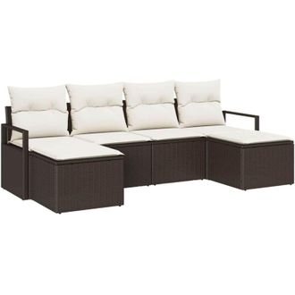 vidaXL Vidaxl - Conjunto De Sof&aacute; De Jard&iacute;n Con Coj&iacute;n 6 Pcs Marr&oacute;n, Crema