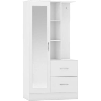 Seconique Nevada Mirrored Open Shelf Wardrobe White Gloss Finish