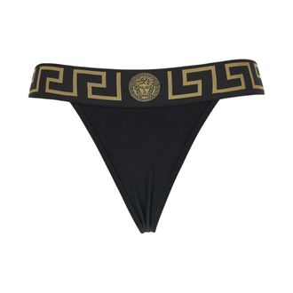 Versace Ondergoed, Dames, Zwart, 2Xl, Katoen, Greca Border High-Waist Briefs
