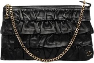 Chanel Pre-owned Ruffled Lambskin Clutch - Dames - Vintage Clutch - Zwart - ONE Size - Leer - Vintage