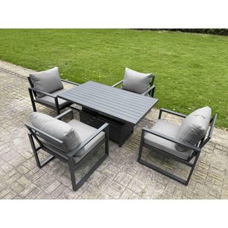 Fimous ALuminum 5 Piece Dining Set with Lifting Table & 4 Chairs in Dark Grey