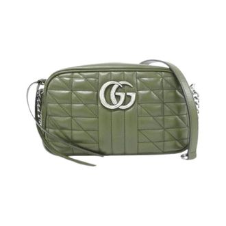 Gucci Pre-owned GG Marmont Leren Schoudertas - Dames - Pre-owned - Groen - Maat: ONE Size Leer