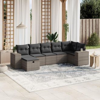 vidaXL Vidaxl - Set De Sof&aacute;s De Jard&iacute;n 7 Piezas Con Cojines Rat&aacute;n Pe Gris