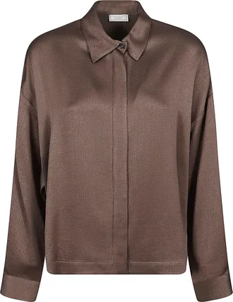 PESERICO Fluid Hammered Satin Shirt With Sail Collar And Side Slits