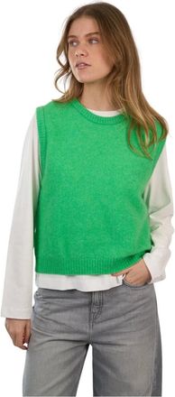 American Vintage Truien & Vesten, Dames, Groen, M, Wol, Mouwloze Gebreide Trui met Ronde Hals