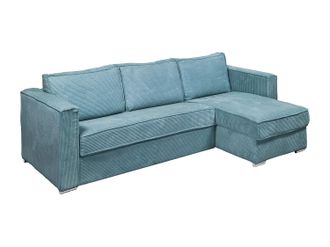 Vente-Unique Divano Letto Angolare A Ribalta Angolo Rever. Letto Doghe Larghe 160 Mater. 22 Memory Foam In Velluto Turchese - Loreto