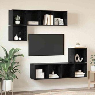 vidaXL Vidaxl - Conjunto De Mueble De Tv 4 Pcs Roble Negro 37 X 37 X 142.5 Cm