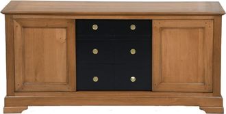 Maison Gontier Mueble tv de madera maciza de roble con 4 puertas correderas