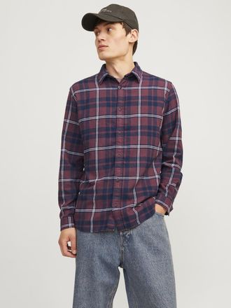 Jack & Jones Langarmhemd JACK & JONES JJJOSHUA FALL FLANNEL SHIRT LS, Herren, Gr. M, N-Gr, rot (vineyard wine), Web, Obermaterial: 60% Baumwolle, 40% Polyester, un
