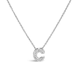 House of Brilliance 10K Gold Diamond Accent A-Z Initial Bubble Pendant Necklace in White | C at Nordstrom