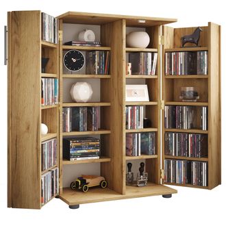 VCM Vcm - Wood Cd Dvd Stand Shelf/cabinet Armario De Cd De Ahorro De Espacio Con 2 Puertas Con Cerradura Para 600 Cd O 260 Dvds O 144 V&iacute;deos Dimensiones: 